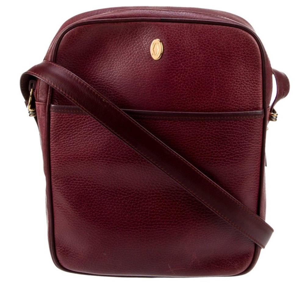 Cartier Crossbody Bag Burgundy Leather Gold-Tone Hardware